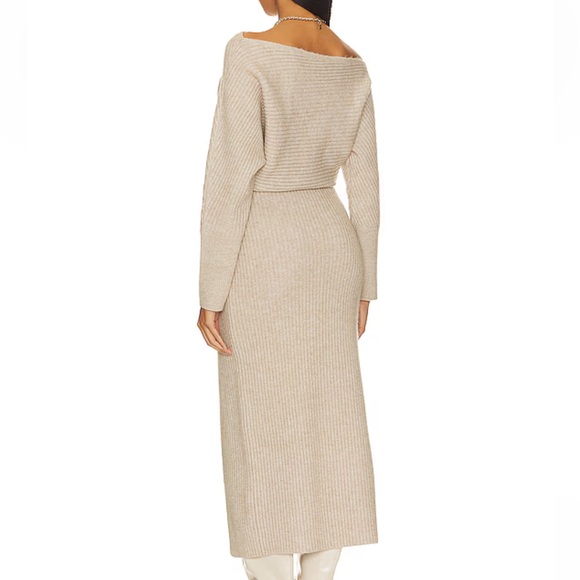 Line & Dot Alta Sweater Dress in Oatmeal Ribbed Off the Shoulder Front Slit Sz M - Picture 13 of 14